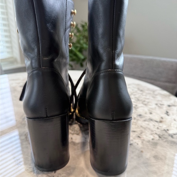 Stuart Weitzman Black Lace-Up Boots with Gold Accents - Picture 4 of 11